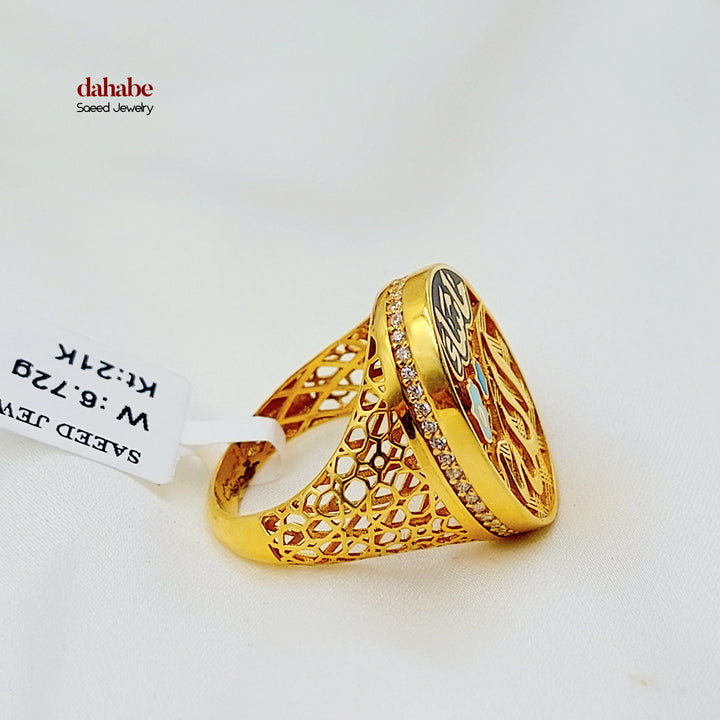 Enameled Deluxe Ring Made of 21K Gold by Saeed Jewelry 