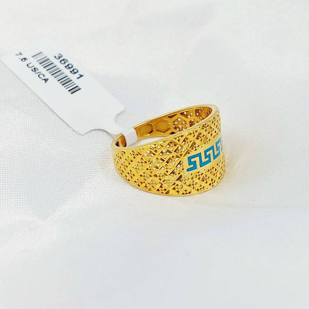 Enameled Engraved Ring Made of 21K Gold by Saeed Jewelry 