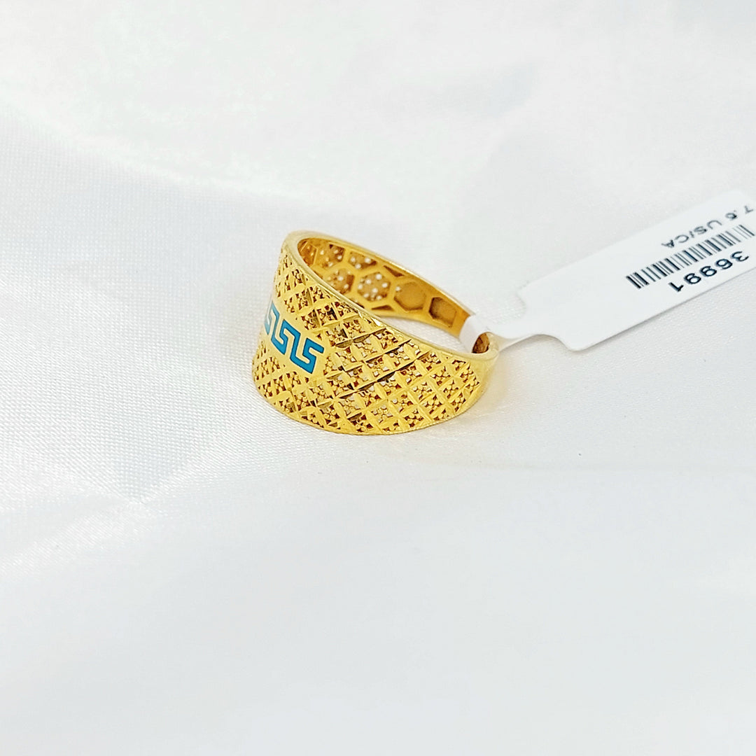 Enameled Engraved Ring Made of 21K Gold by Saeed Jewelry 
