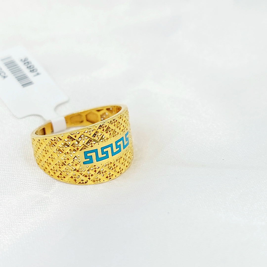 Enameled Engraved Ring Made of 21K Gold by Saeed Jewelry 