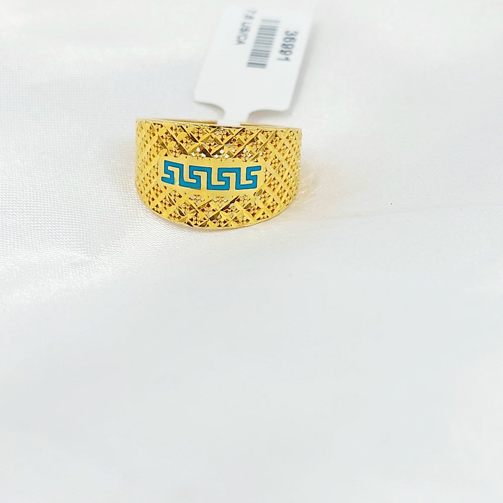 Enameled Engraved Ring Made of 21K Gold by Saeed Jewelry 