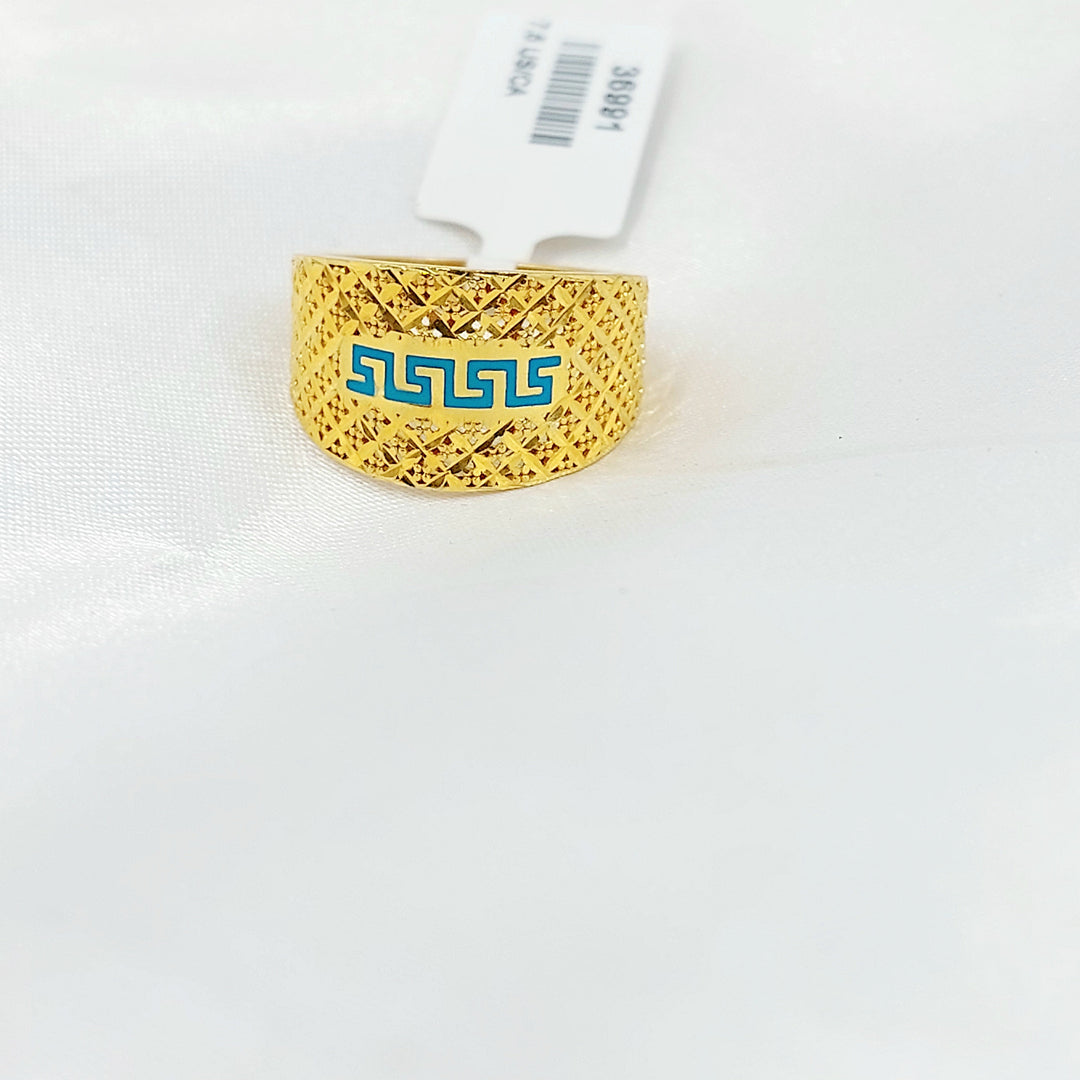 Enameled Engraved Ring Made of 21K Gold by Saeed Jewelry 