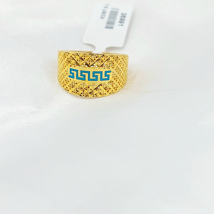 Enameled Engraved Ring Made of 21K Gold by Saeed Jewelry 