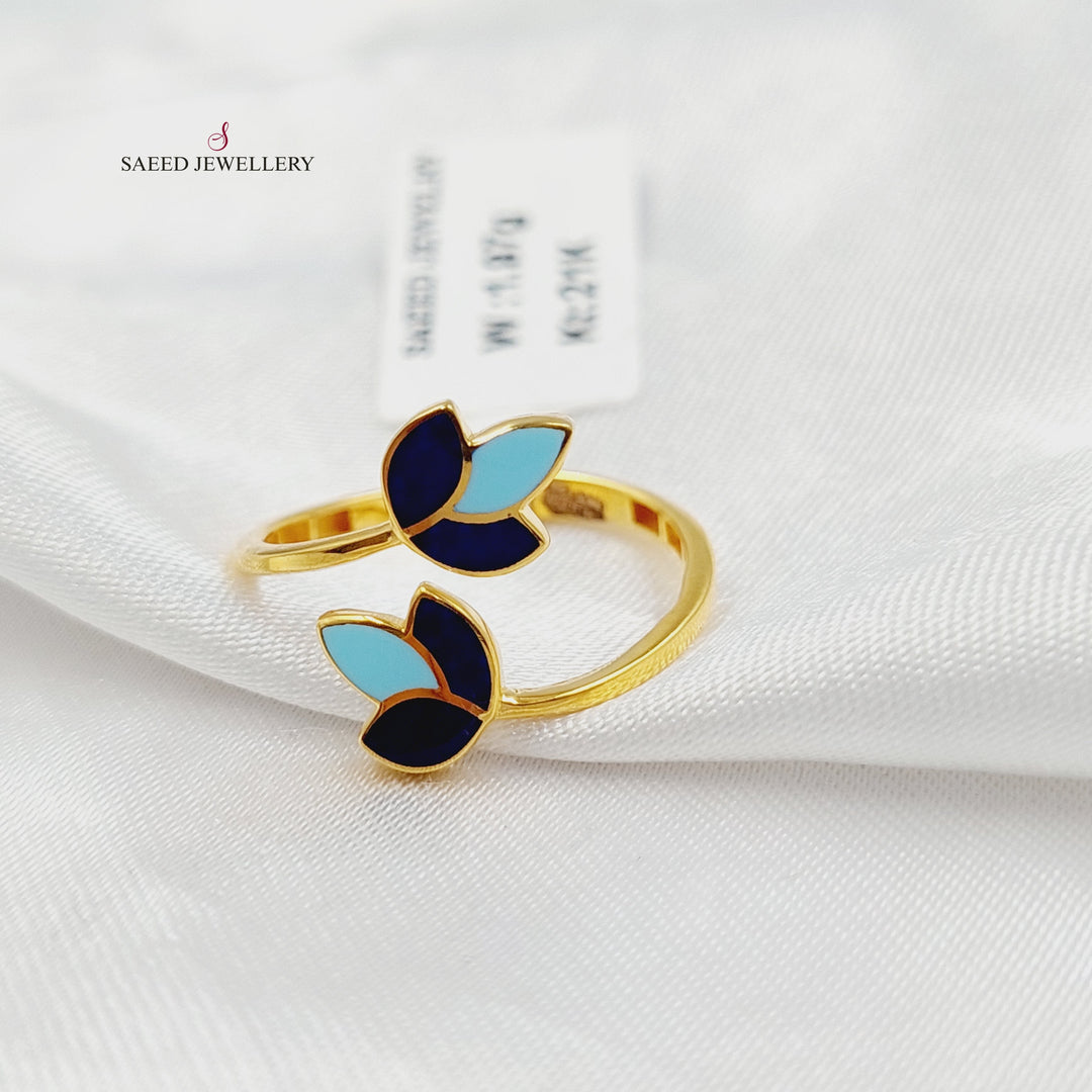 Enameled Leaf Ring Made of 21K Gold by Saeed Jewelry 