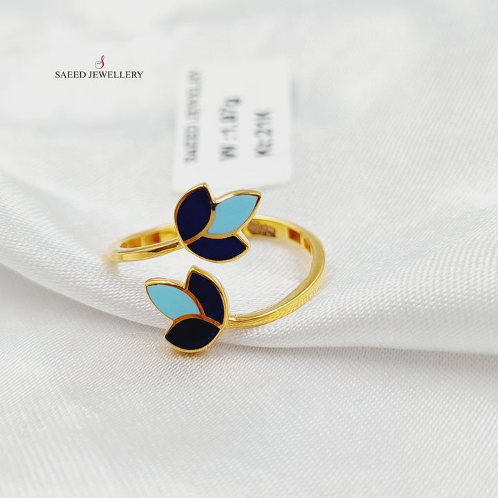 Enameled Leaf Ring Made of 21K Gold by Saeed Jewelry 