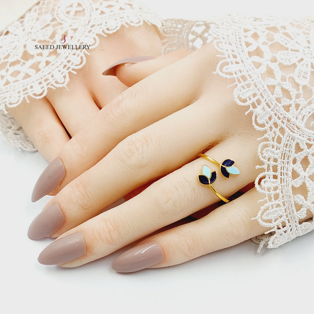 Enameled Leaf Ring Made of 21K Gold by Saeed Jewelry 
