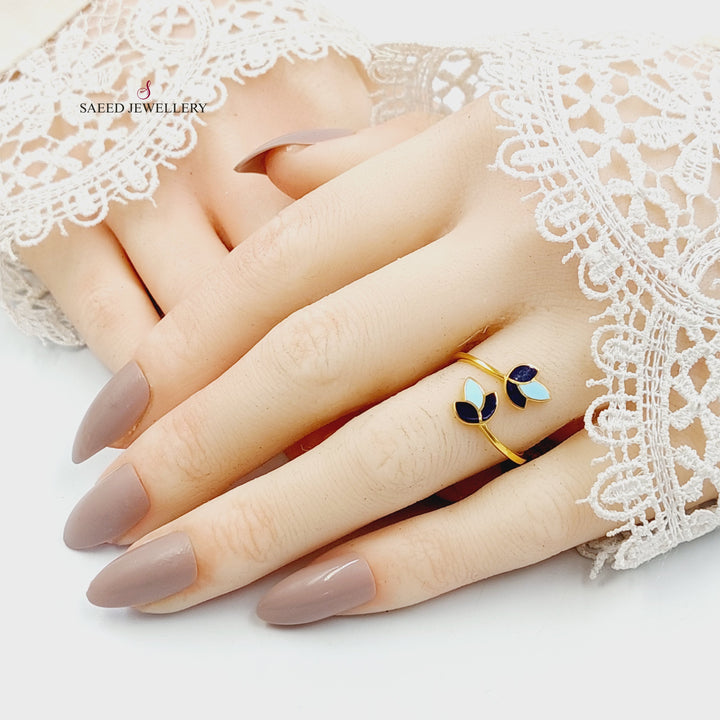 Enameled Leaf Ring Made of 21K Gold by Saeed Jewelry 