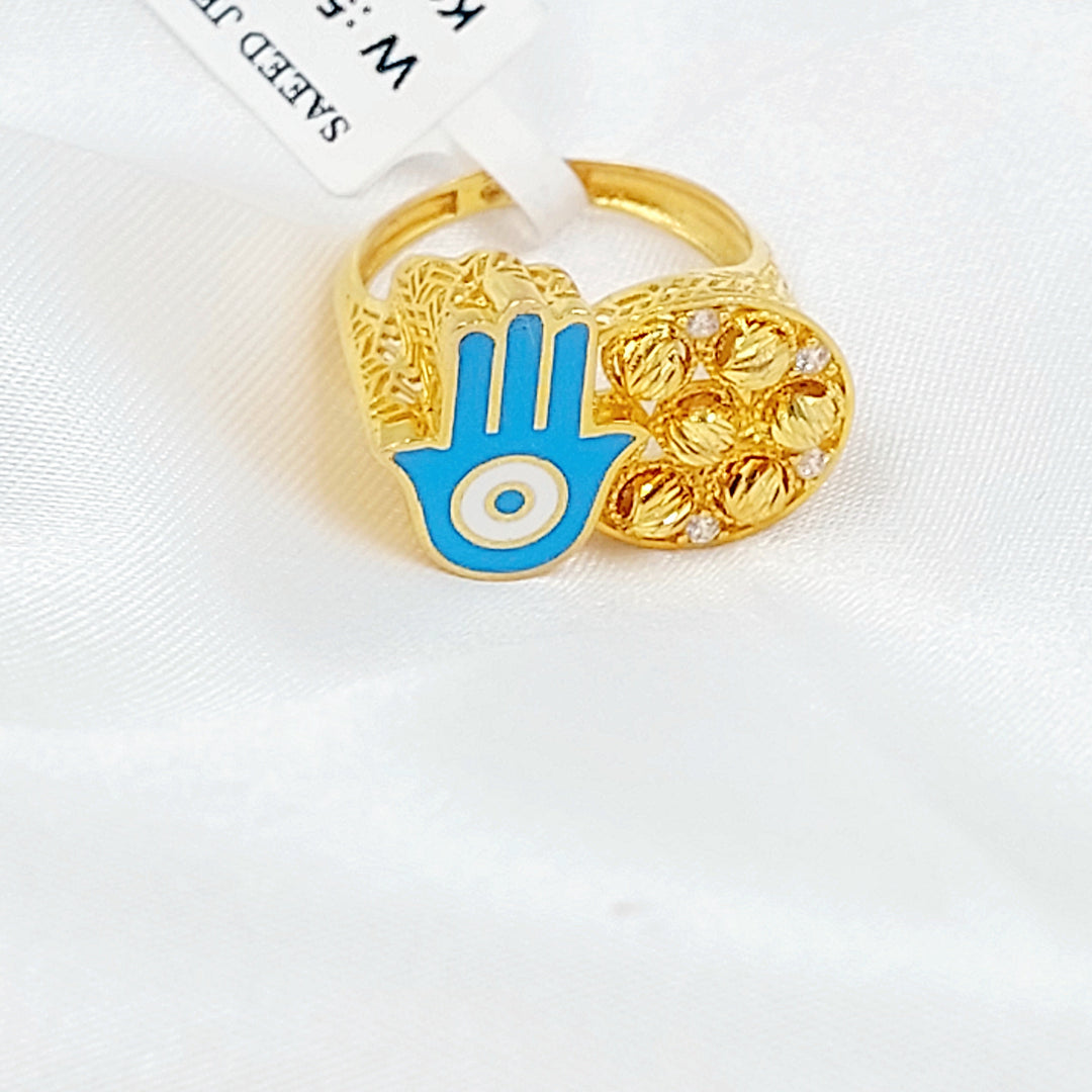 Enameled & Zircon Studded Hand Ring Made of 21K Gold by Saeed Jewelry 