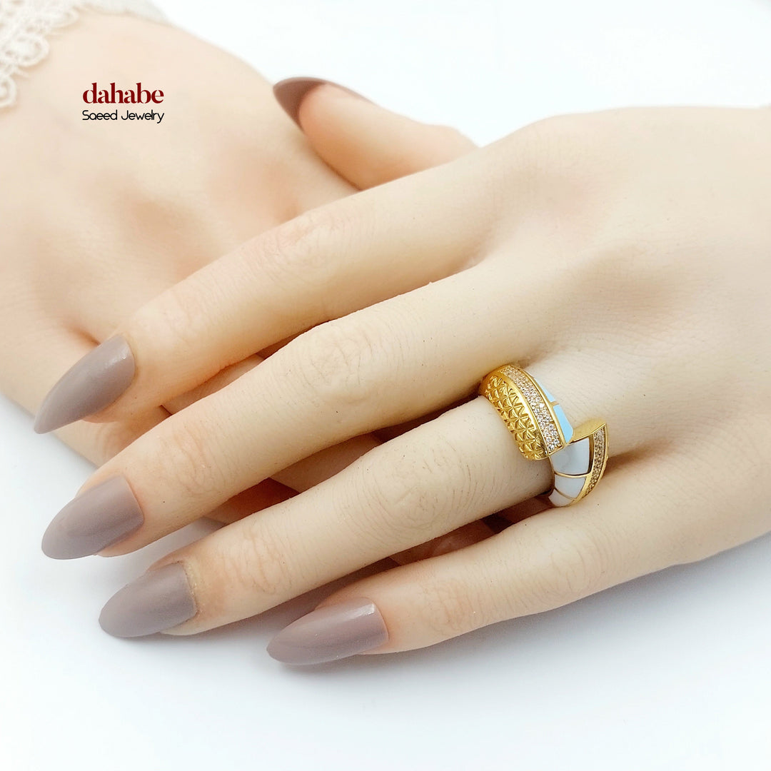 21K Gold Enamel Zircon Ring