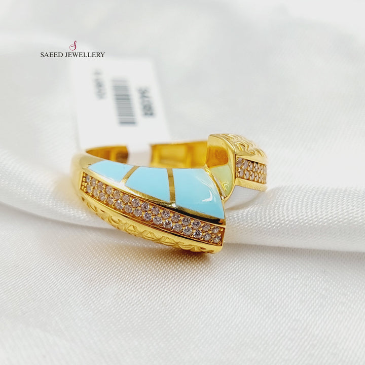 Enameled & Zircon Studded Deluxe Ring Made of 21K Gold by Saeed Jewelry 