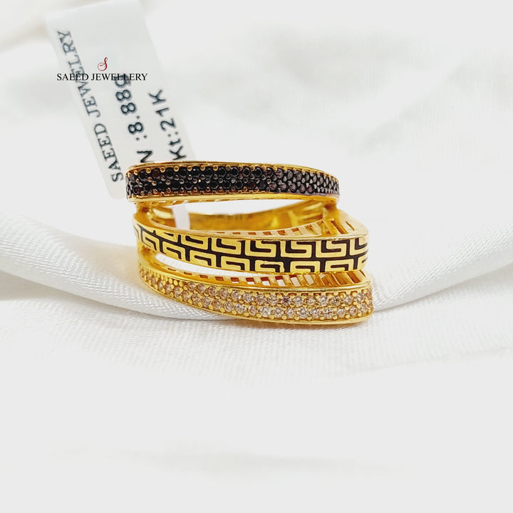 21K Gold Enameled & Zircon Studded Pyramid Ring by Saeed Jewelry - Image 1