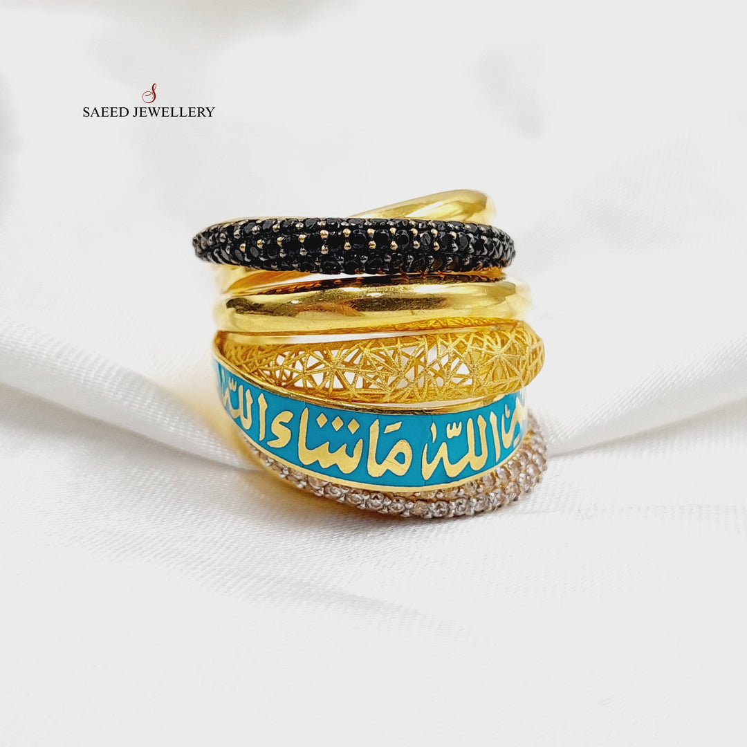 21K Gold Enameled & Zircon Studded Islamic Ring by Saeed Jewelry - Image 1