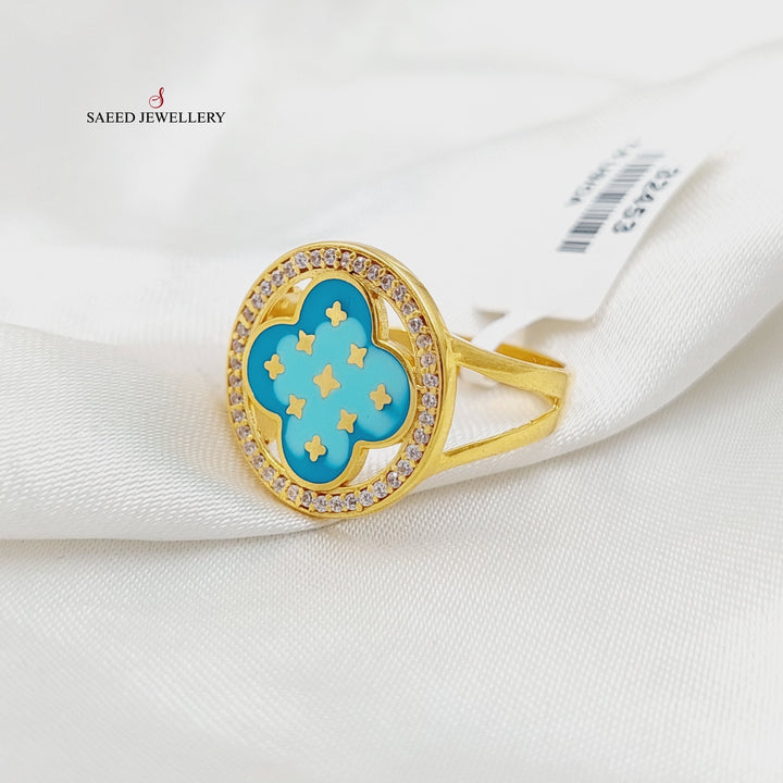 21K Gold Enameled & Zircon Studded Clover Ring by Saeed Jewelry - Image 2