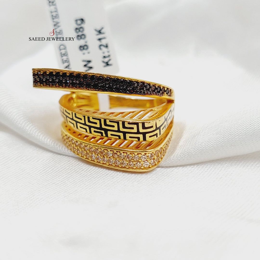 21K Gold Enameled & Zircon Studded Pyramid Ring by Saeed Jewelry - Image 2