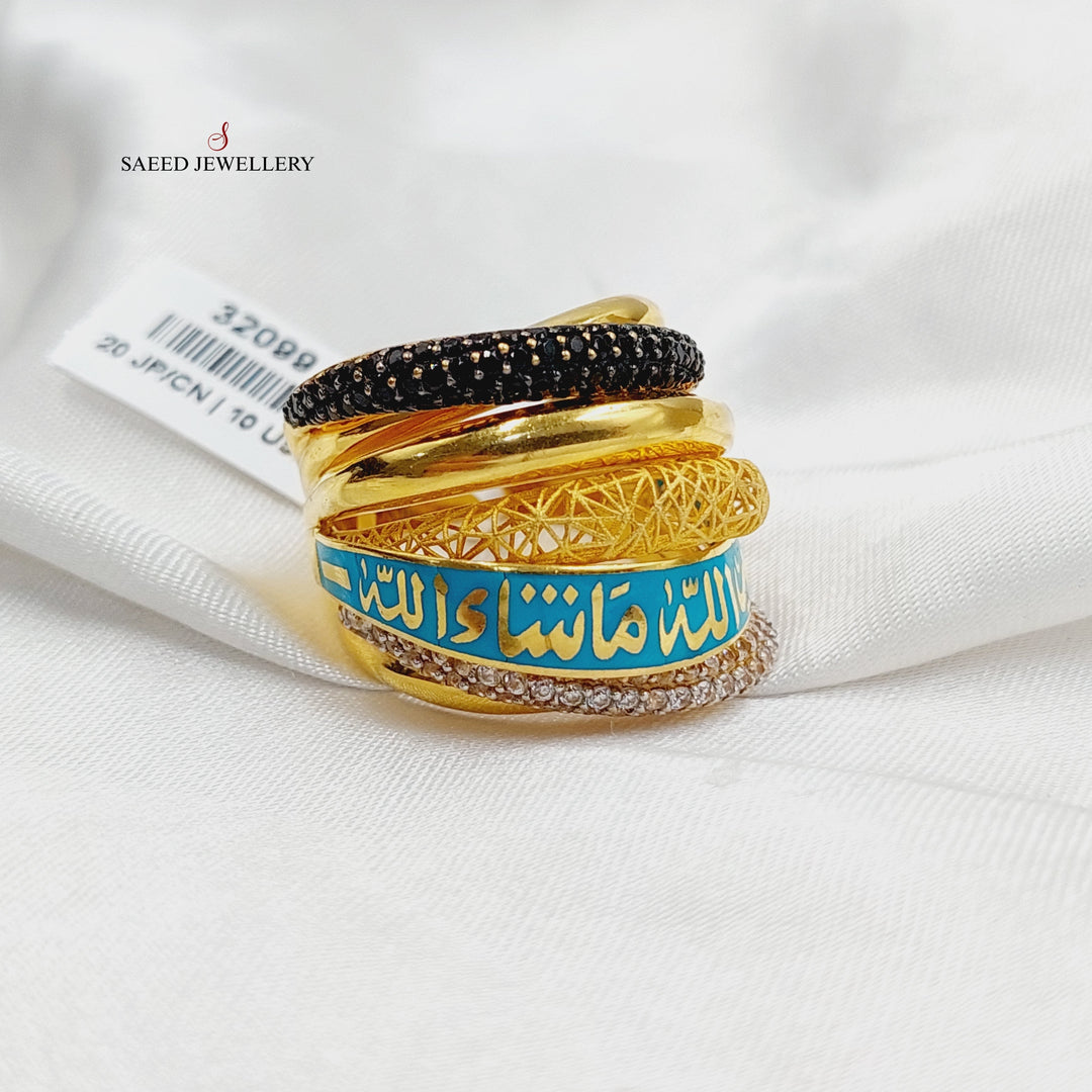 21K Gold Enameled & Zircon Studded Islamic Ring by Saeed Jewelry - Image 5