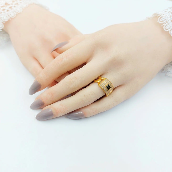 Enameled & Zircon Studded Cuban Links Ring Made of 21K Gold by Saeed Jewelry 