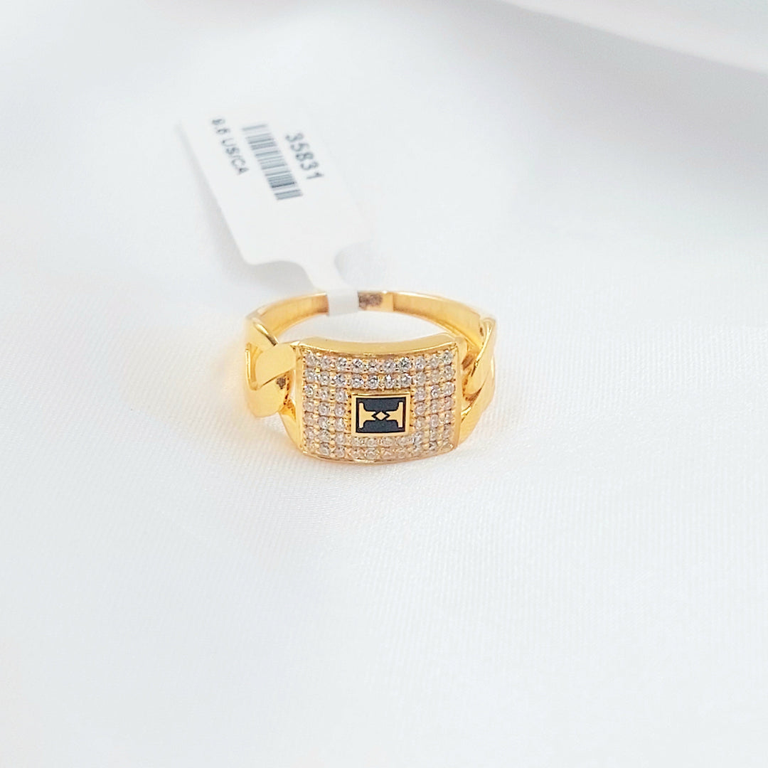 Enameled & Zircon Studded Cuban Links Ring Made of 21K Gold by Saeed Jewelry 