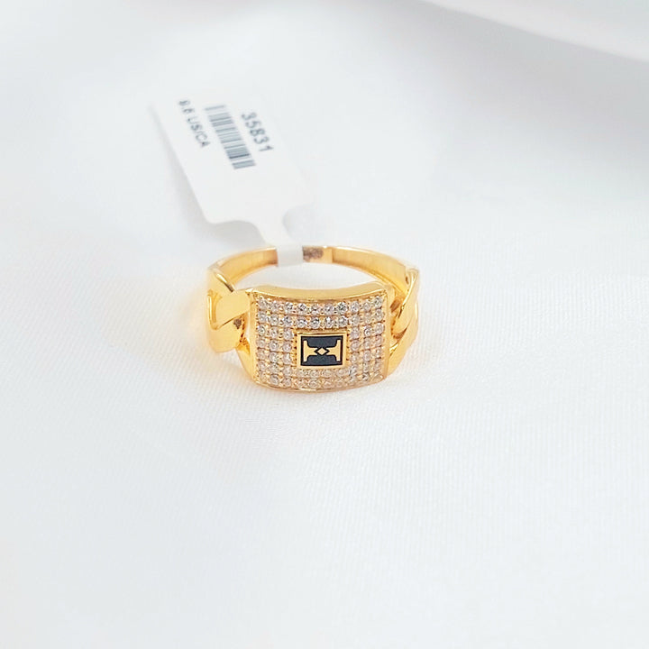 Enameled & Zircon Studded Cuban Links Ring Made of 21K Gold by Saeed Jewelry 