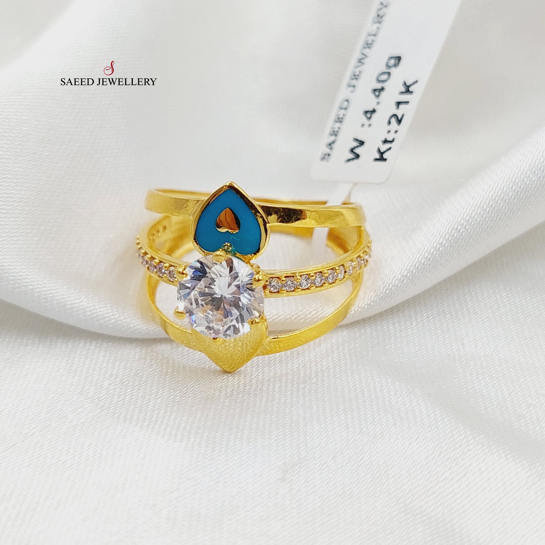 21K Gold Enameled & Zircon Studded Turkish Ring by Saeed Jewelry - Image 3