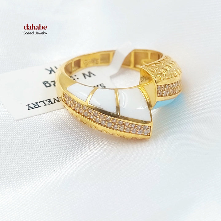 21K Gold Enamel Zircon Ring