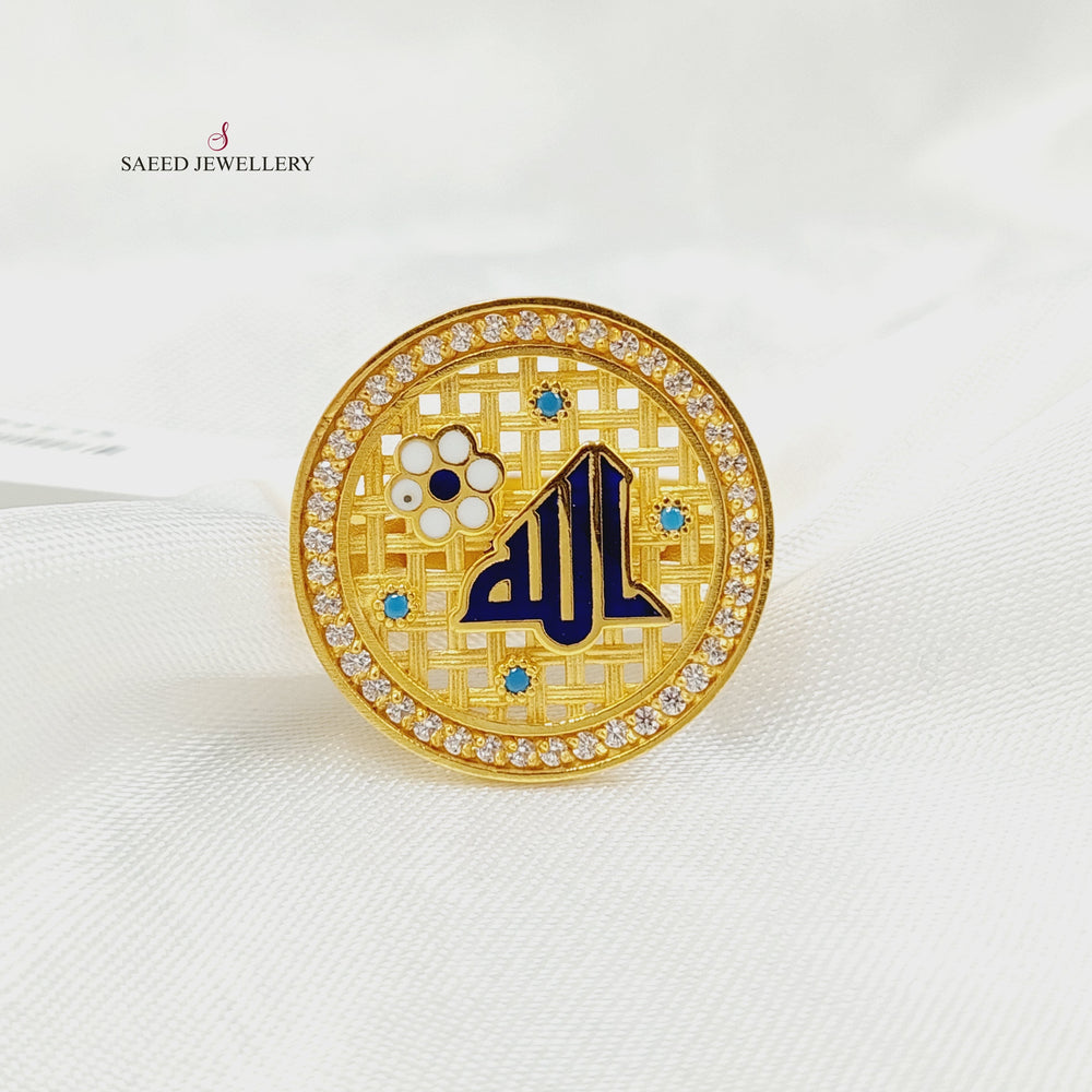 Enameled & Zircon Studded Islamic Ring Made of 21K Gold by Saeed Jewelry 