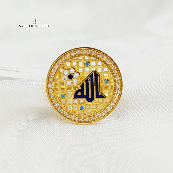Enameled & Zircon Studded Islamic Ring Made of 21K Gold by Saeed Jewelry 