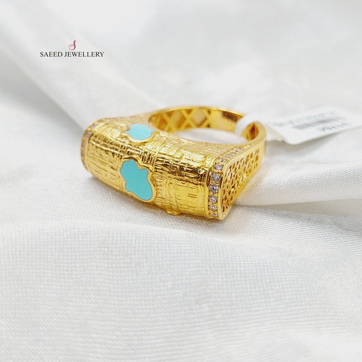 21K Gold Enameled & Zircon Studded Pyramid Ring by Saeed Jewelry - Image 1