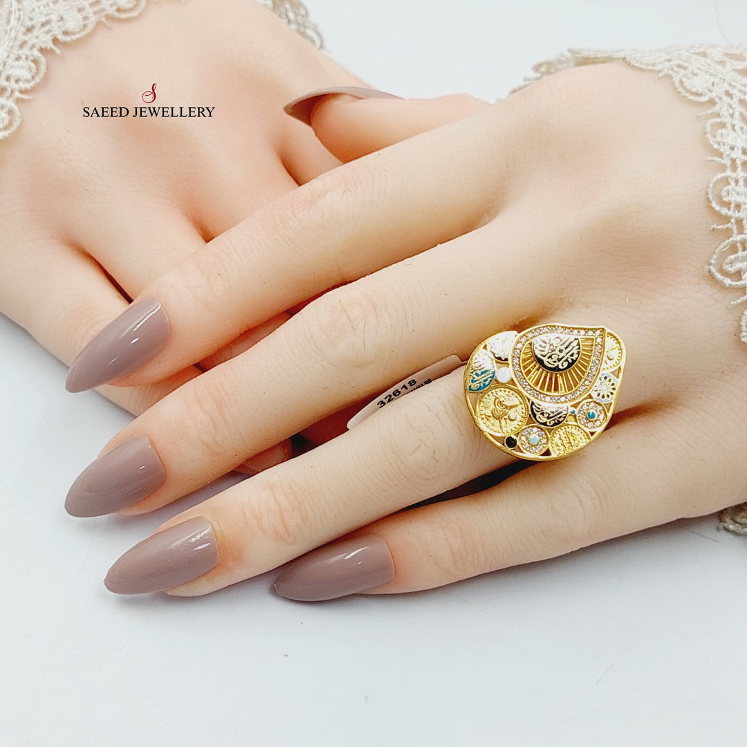 21K Gold Enameled & Zircon Studded Islamic Ring by Saeed Jewelry - Image 4