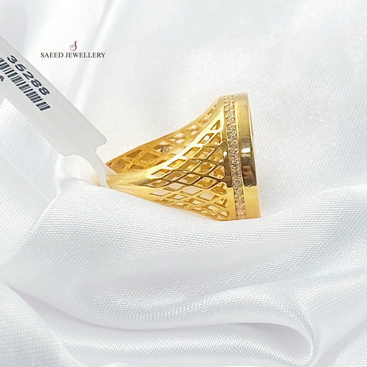 Enameled & Zircon Studded Islamic Ring Made of 21K Gold by Saeed Jewelry 