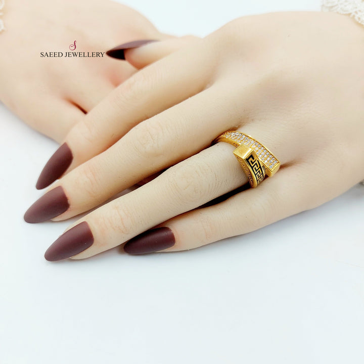 Enameled & Zircon Studded Pyramid Ring Made of 21K Gold by Saeed Jewelry 