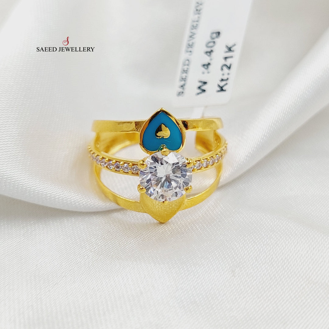 21K Gold Enameled & Zircon Studded Turkish Ring by Saeed Jewelry - Image 1