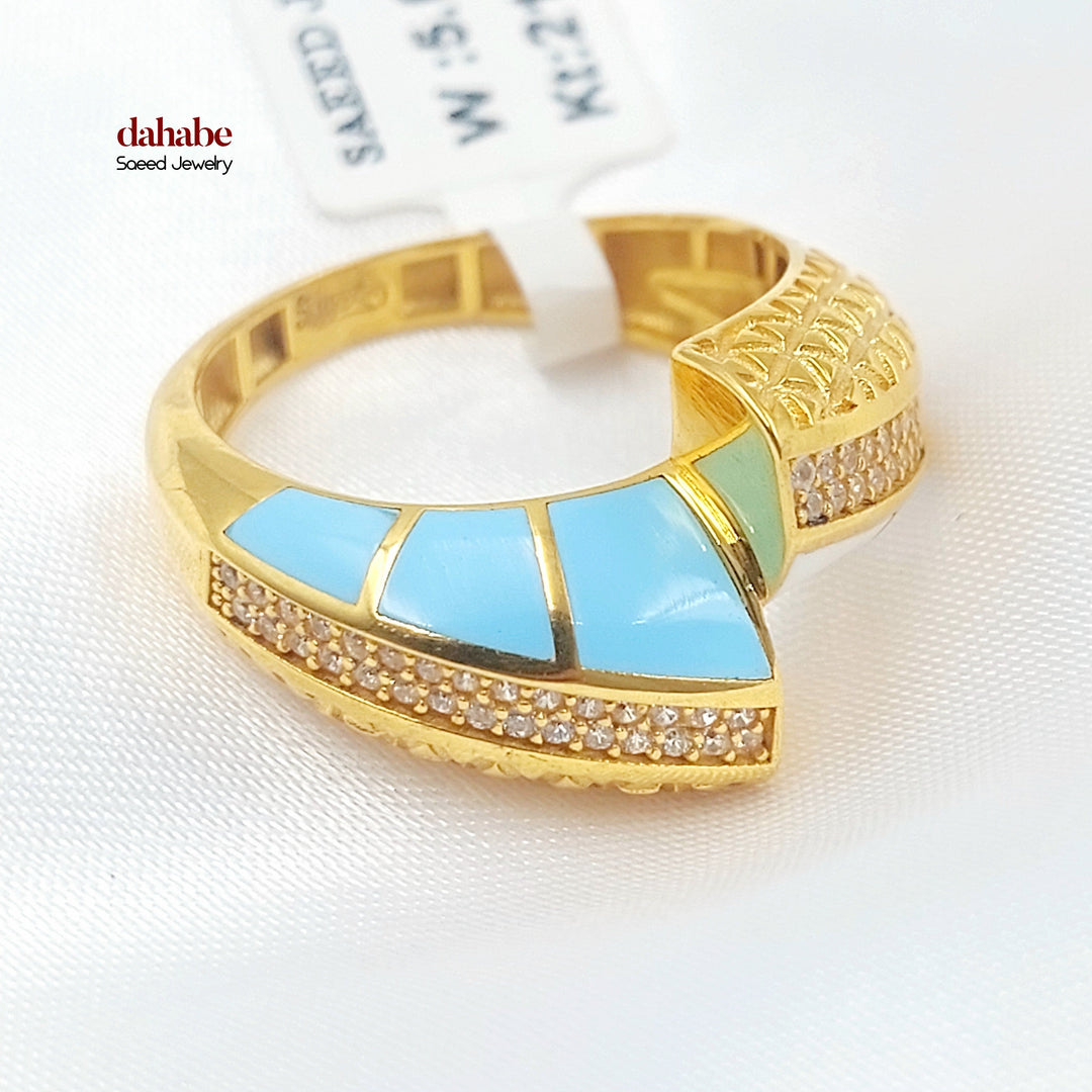 21K Gold White Enameled Zircon Ring