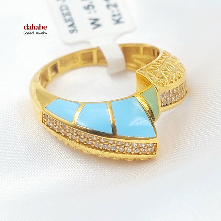 21K Gold White Enameled Zircon Ring