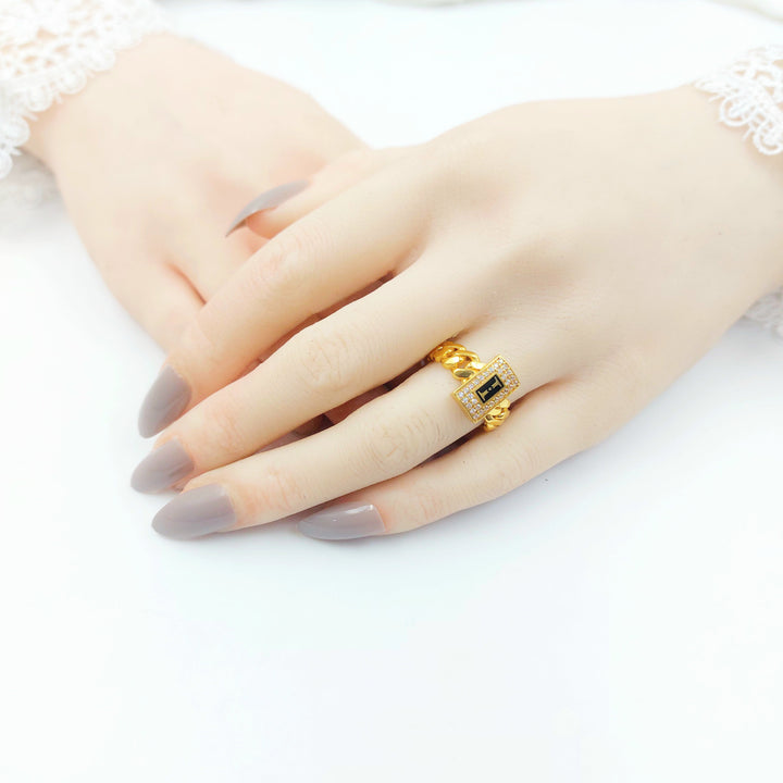 Enameled & Zircon Studded Cuban Links Ring Made of 21K Gold by Saeed Jewelry 