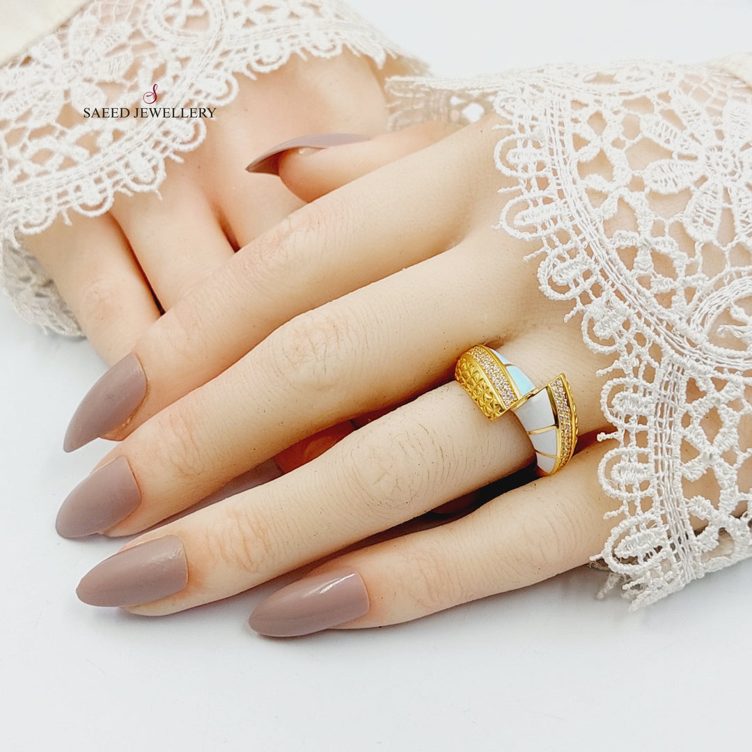 Enameled & Zircon Studded Deluxe Ring Made of 21K Gold by Saeed Jewelry 