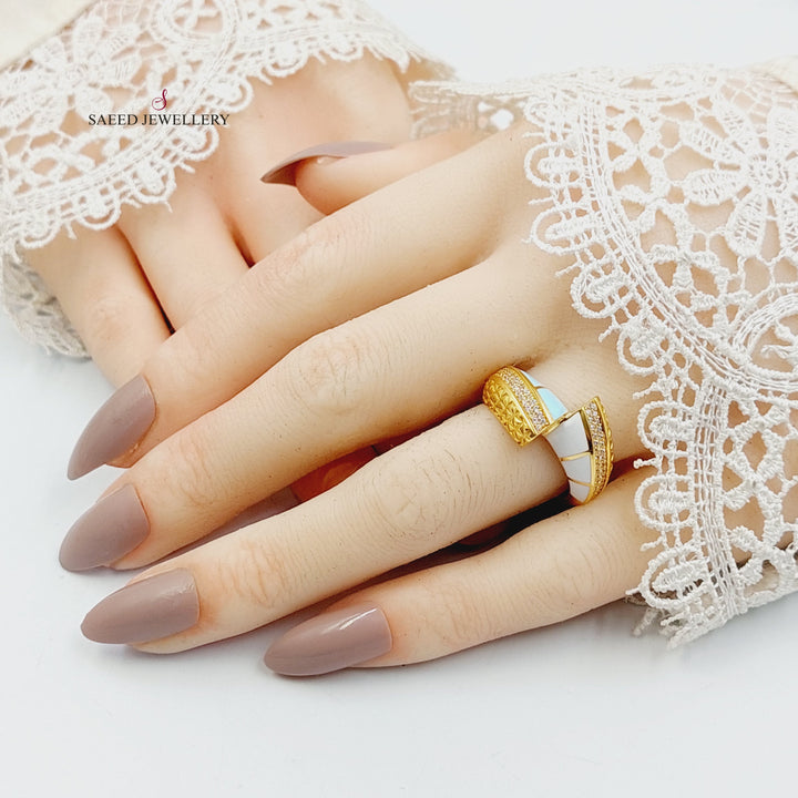 Enameled & Zircon Studded Deluxe Ring Made of 21K Gold by Saeed Jewelry 