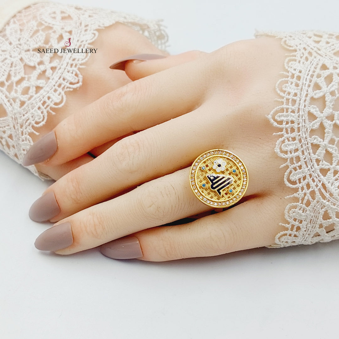 Enameled & Zircon Studded Islamic Ring Made of 21K Gold by Saeed Jewelry 