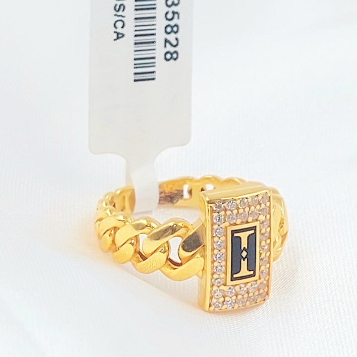 Enameled & Zircon Studded Cuban Links Ring Made of 21K Gold by Saeed Jewelry 