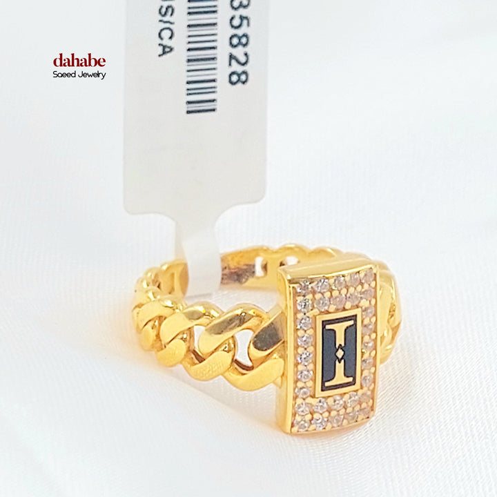 21K Gold Black Enameled Cuban Link Ring