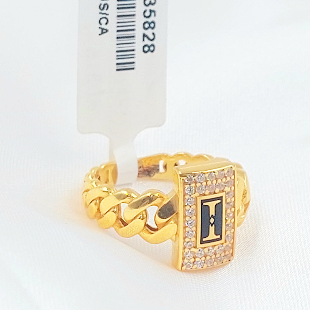 Enameled & Zircon Studded Cuban Links Ring Made of 21K Gold by Saeed Jewelry 