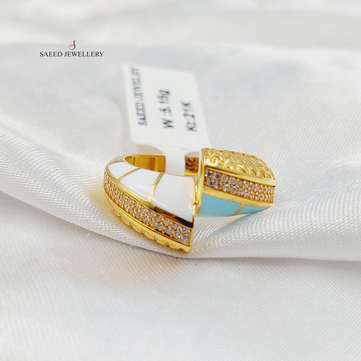 Enameled & Zircon Studded Deluxe Ring Made of 21K Gold by Saeed Jewelry 