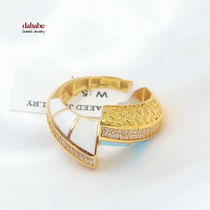 21K Gold Enamel Zircon Ring