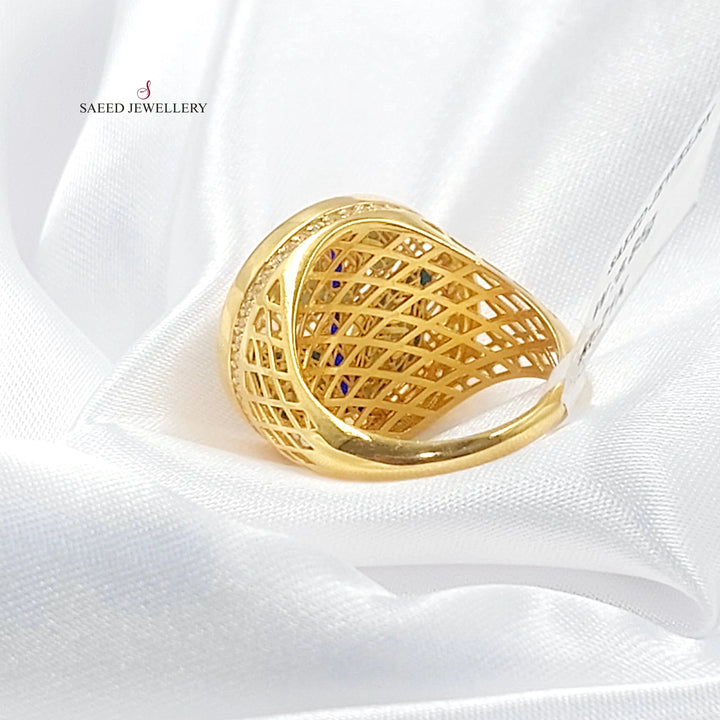 Enameled & Zircon Studded Islamic Ring Made of 21K Gold by Saeed Jewelry 