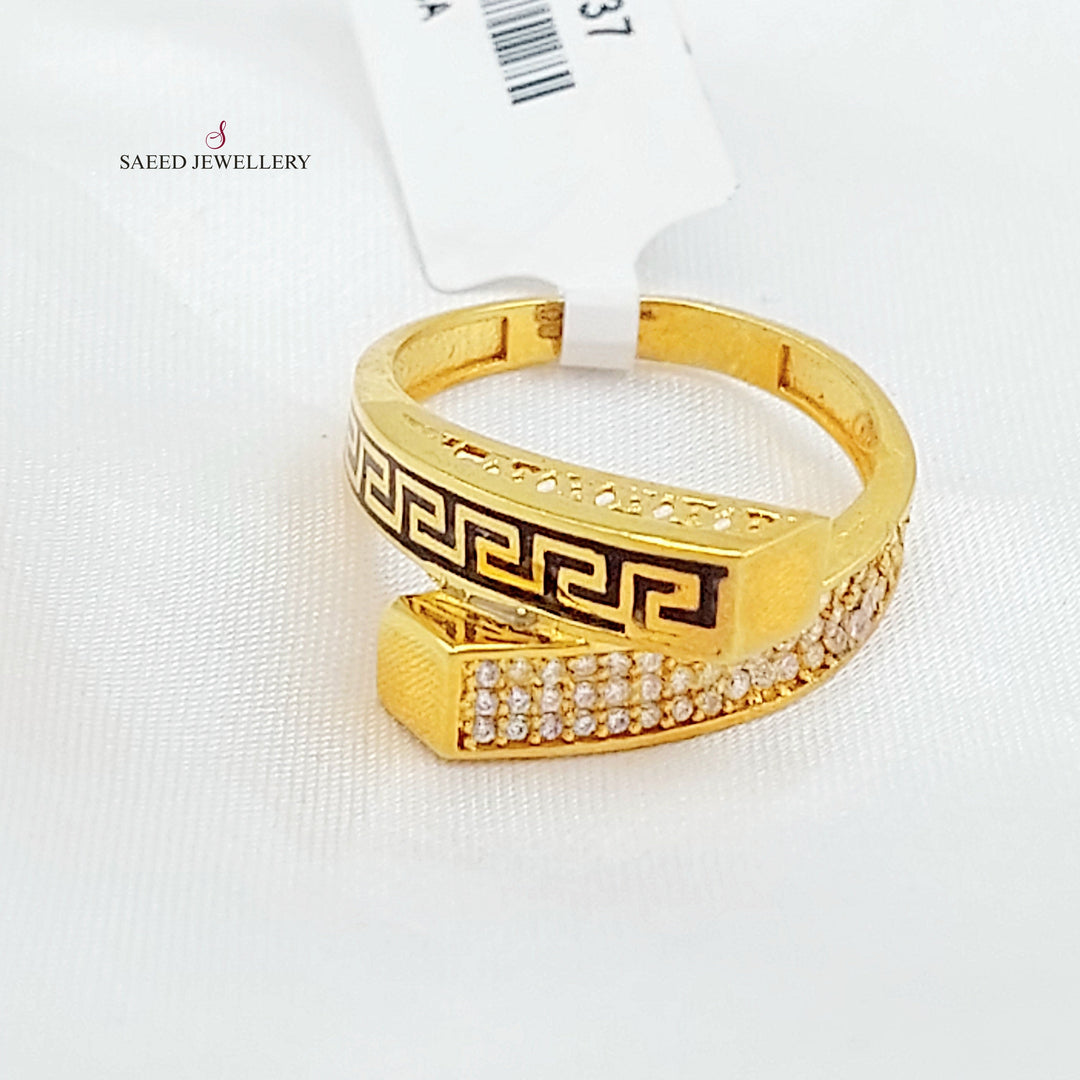 Enameled & Zircon Studded Pyramid Ring Made of 21K Gold by Saeed Jewelry 