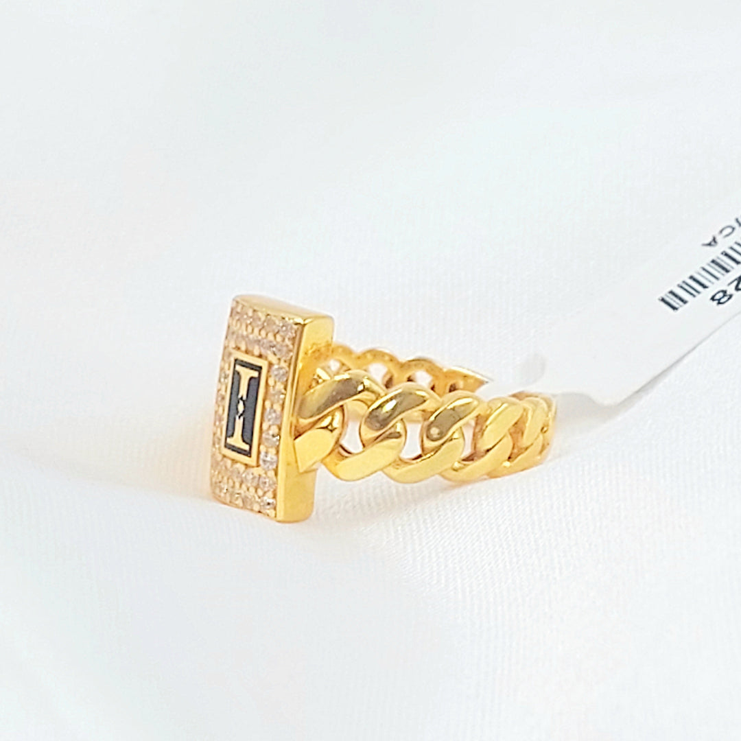 Enameled & Zircon Studded Cuban Links Ring Made of 21K Gold by Saeed Jewelry 