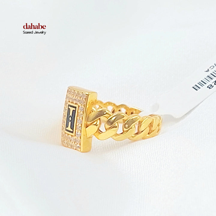 21K Gold Black Enameled Cuban Link Ring
