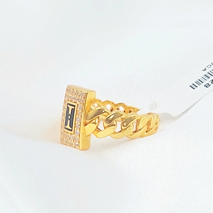 Enameled & Zircon Studded Cuban Links Ring Made of 21K Gold by Saeed Jewelry 
