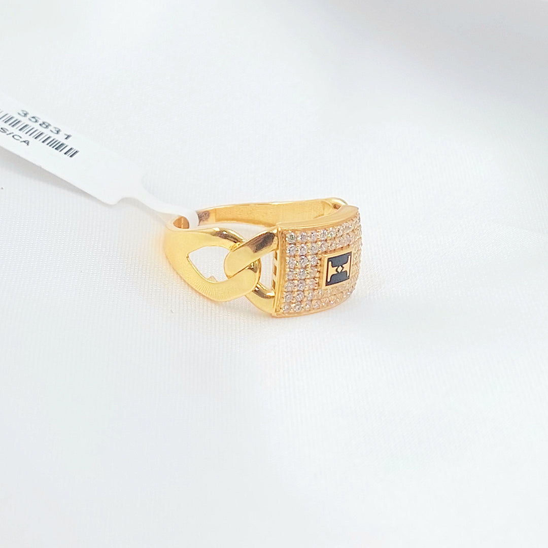 Enameled & Zircon Studded Cuban Links Ring Made of 21K Gold by Saeed Jewelry 