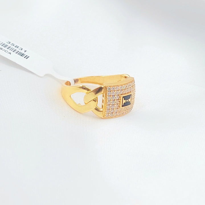 Enameled & Zircon Studded Cuban Links Ring Made of 21K Gold by Saeed Jewelry 