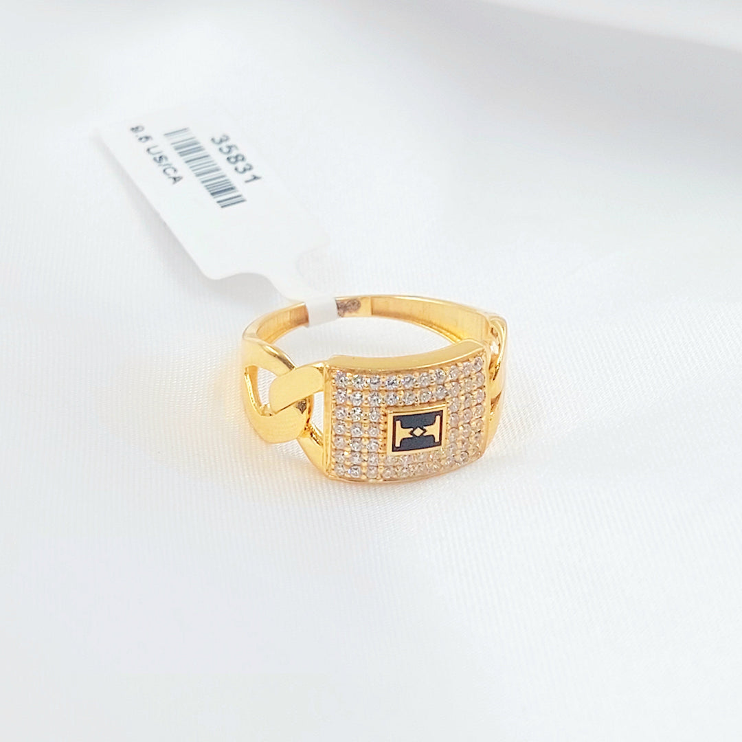 Enameled & Zircon Studded Cuban Links Ring Made of 21K Gold by Saeed Jewelry 